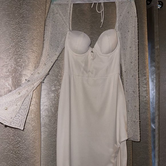 SAN MARINO  Embellished Side Split Maxi Dress in off White - Picture 3 of 6